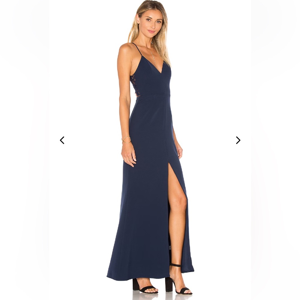 NWT NWT Lovers + Friends Helena Gown prom Blue Maxi Dress Lace Back Revolve